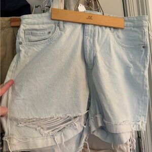 Light Blue Distressed Denim Shorts